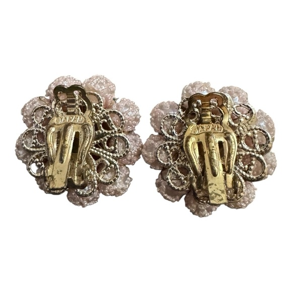 Vintage Japan Pink Textured Bead Earrings - Picture 3 of 5